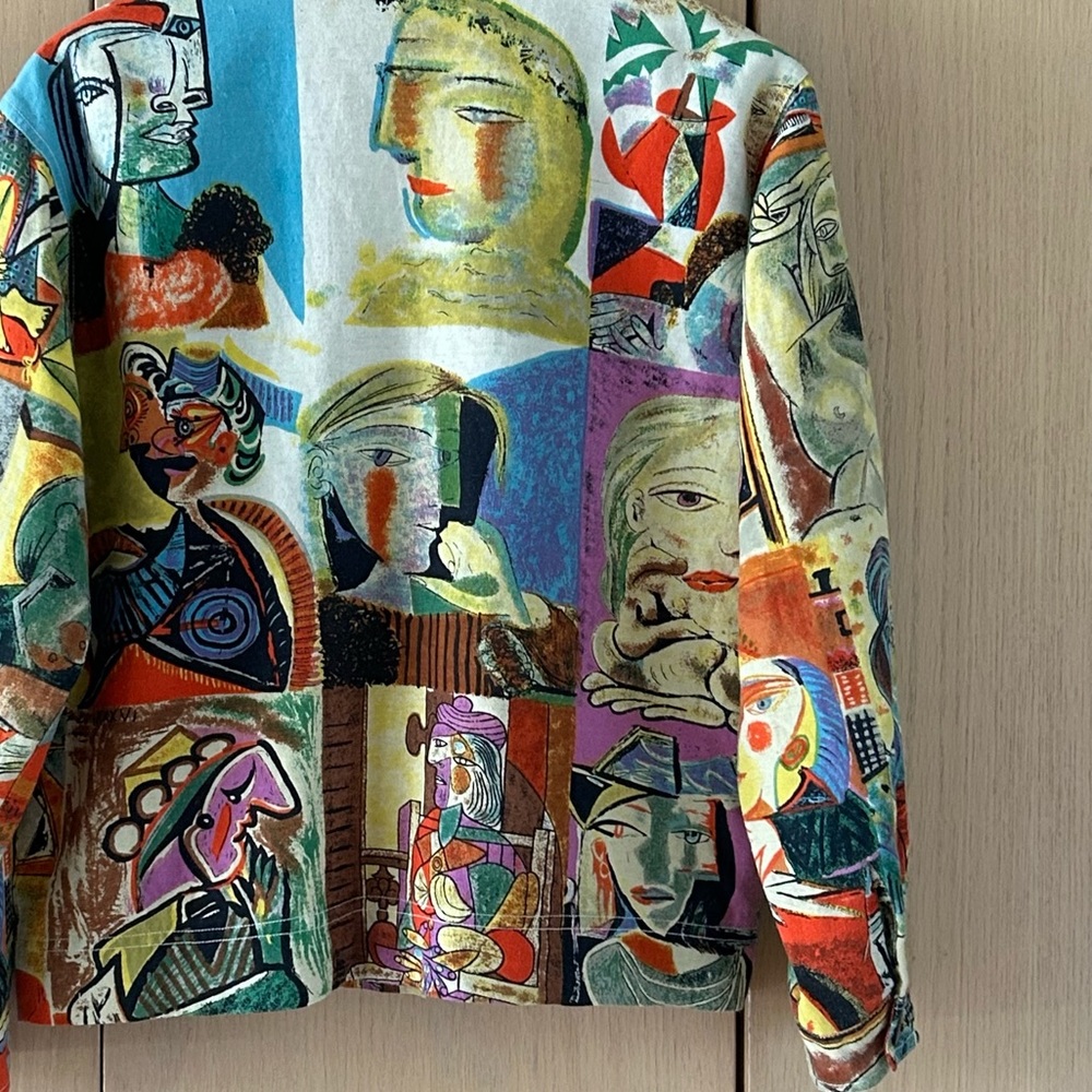 Vtg Kaktus 80's Picasso Art to Wear Women's M Linen Blend Colorful Shirt Jacket - Picture 6 of 11